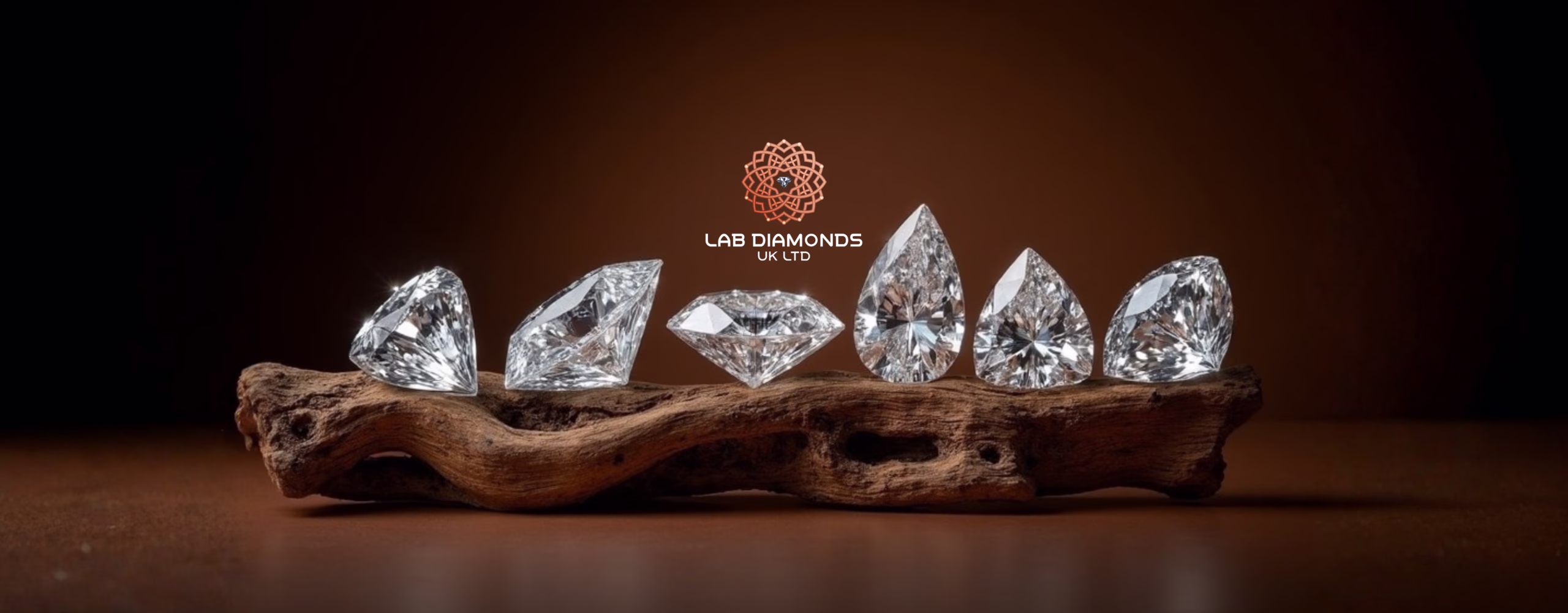 Lab Diamond UK LTD premium crafted diamonds showcased on a wooden display